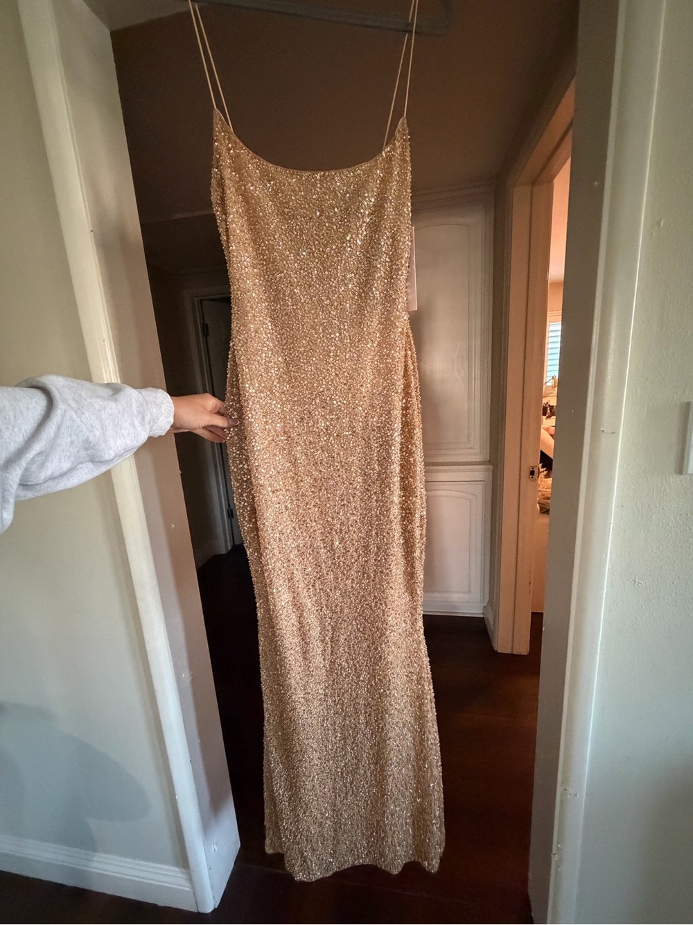 Oh Polly Gold Sequin Maxi Slip Dress